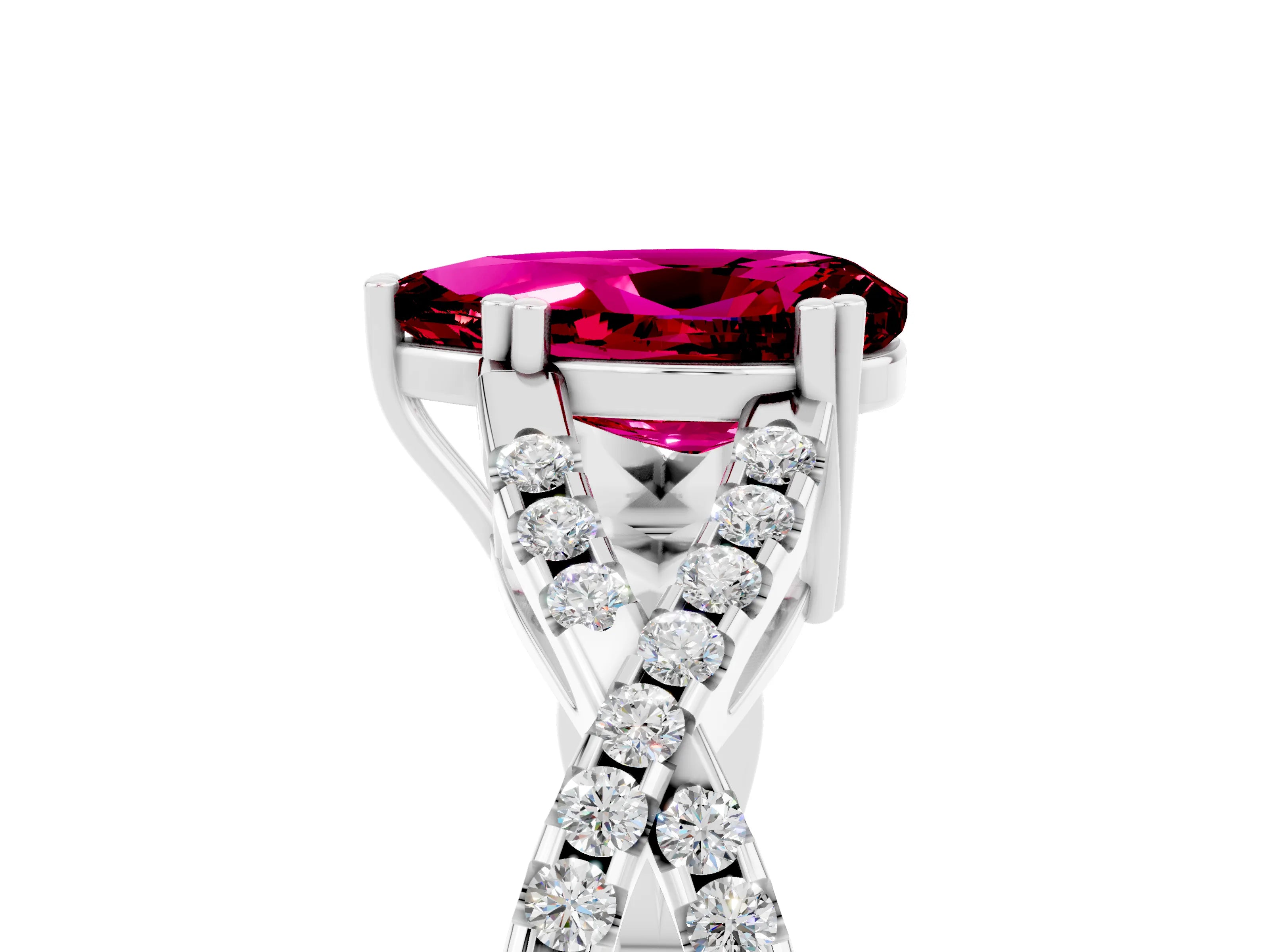 White gold Pear Cut Garnet Solitaire Ring with Four-Prong Setting and Twisted Pavé Band_5