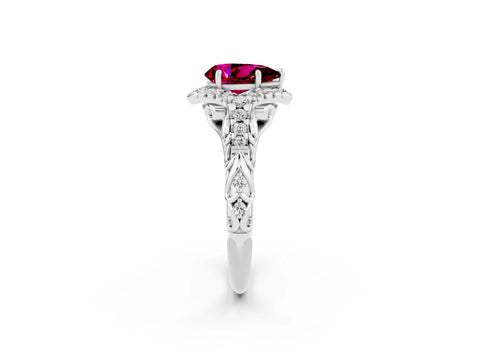 White gold Pear Cut Garnet Solitaire Ring with Hidden Halo and Pavé Band_14