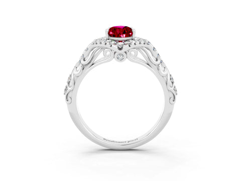White gold Pear Cut Garnet Solitaire Ring with Hidden Halo and Pavé Band_15