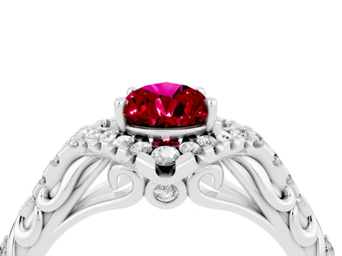 White gold Pear Cut Garnet Solitaire Ring with Hidden Halo and Pavé Band_16