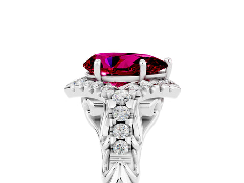 White gold Pear Cut Garnet Solitaire Ring with Hidden Halo and Pavé Band_17