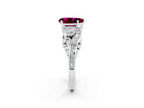 White gold Pear Cut Garnet Solitaire Ring with Milgrain Pavé Band and Four-Prong Setting_50