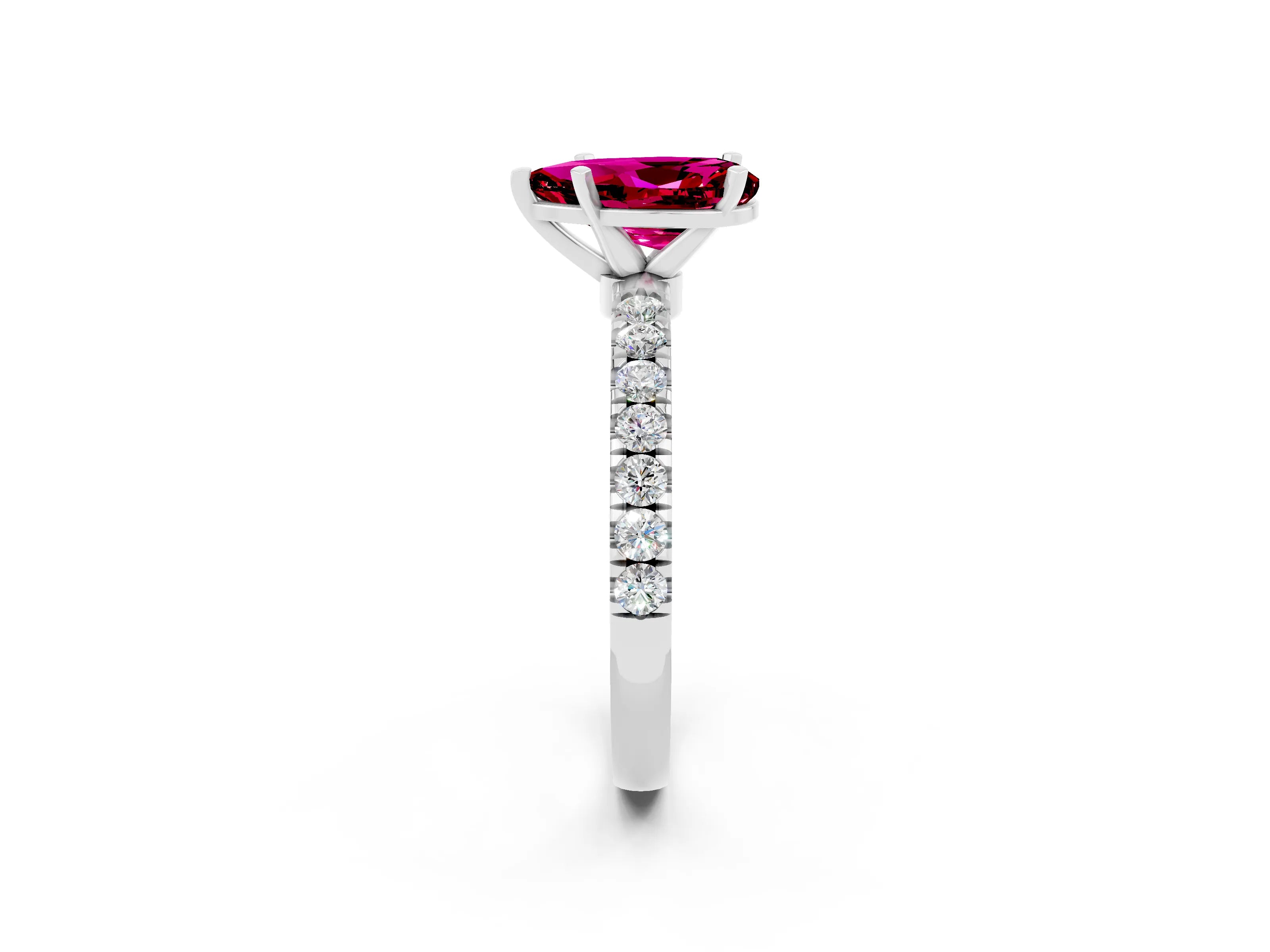 White gold Pear Cut Garnet Solitaire Ring with Pavé Accents and Four-Prong Setting_2