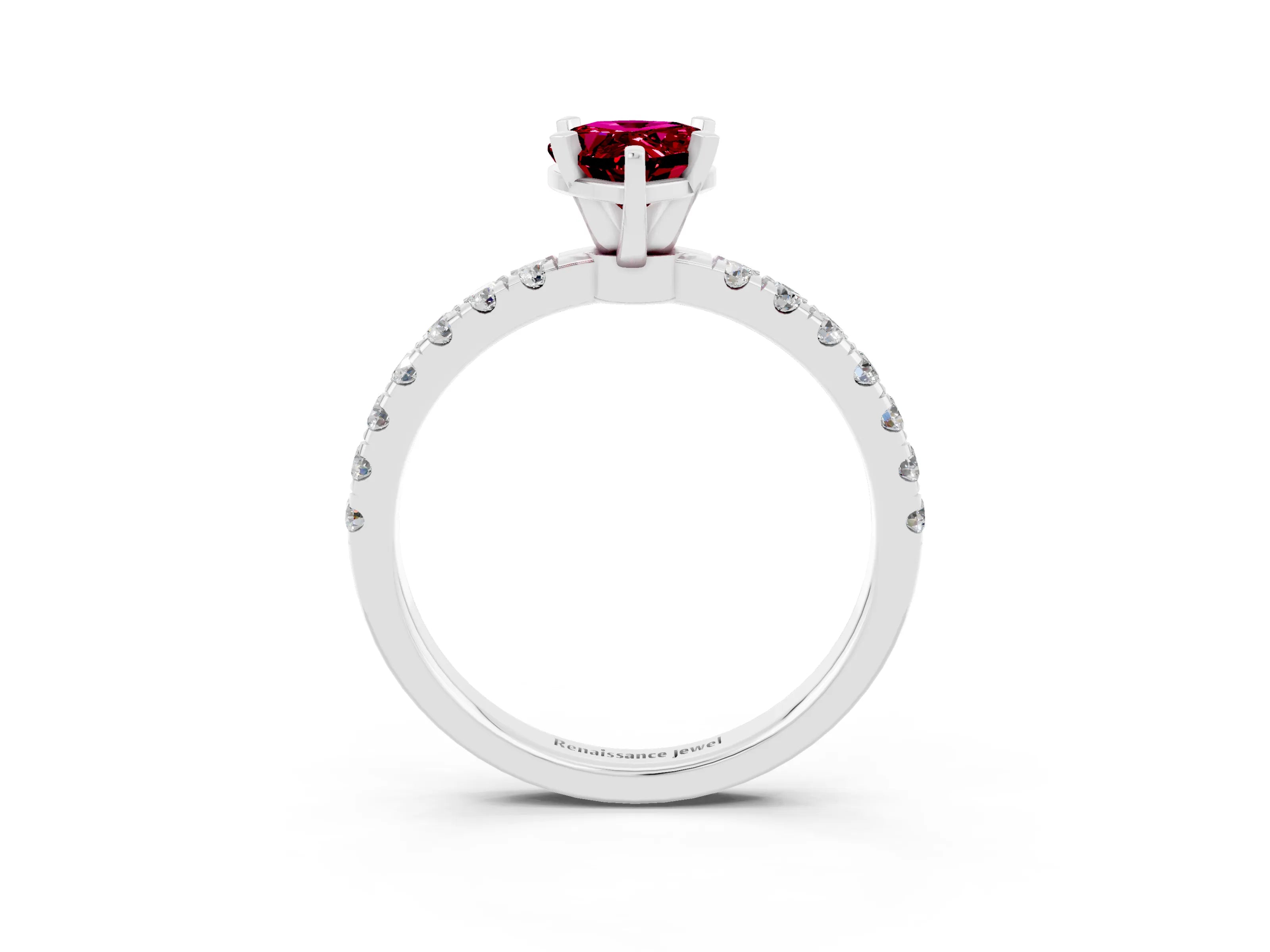 White gold Pear Cut Garnet Solitaire Ring with Pavé Accents and Four-Prong Setting_3