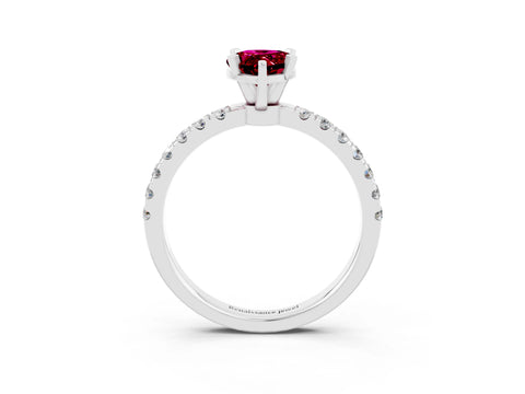 White gold Pear Cut Garnet Solitaire Ring with Pavé Accents and Four-Prong Setting_3