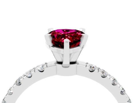 White gold Pear Cut Garnet Solitaire Ring with Pavé Accents and Four-Prong Setting_4