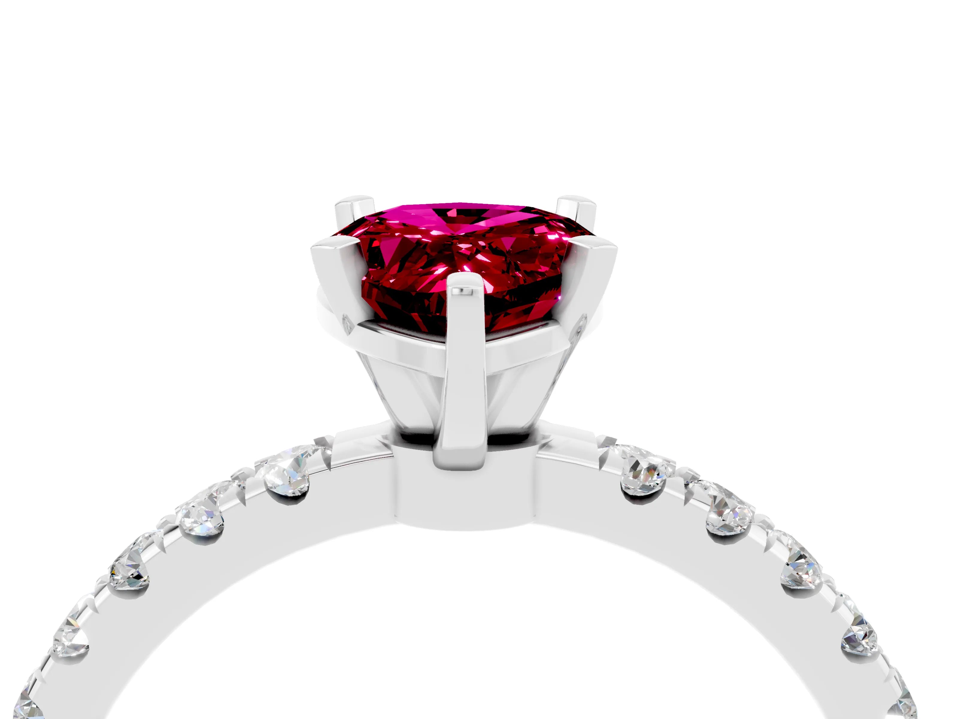 White gold Pear Cut Garnet Solitaire Ring with Pavé Accents and Four-Prong Setting_4