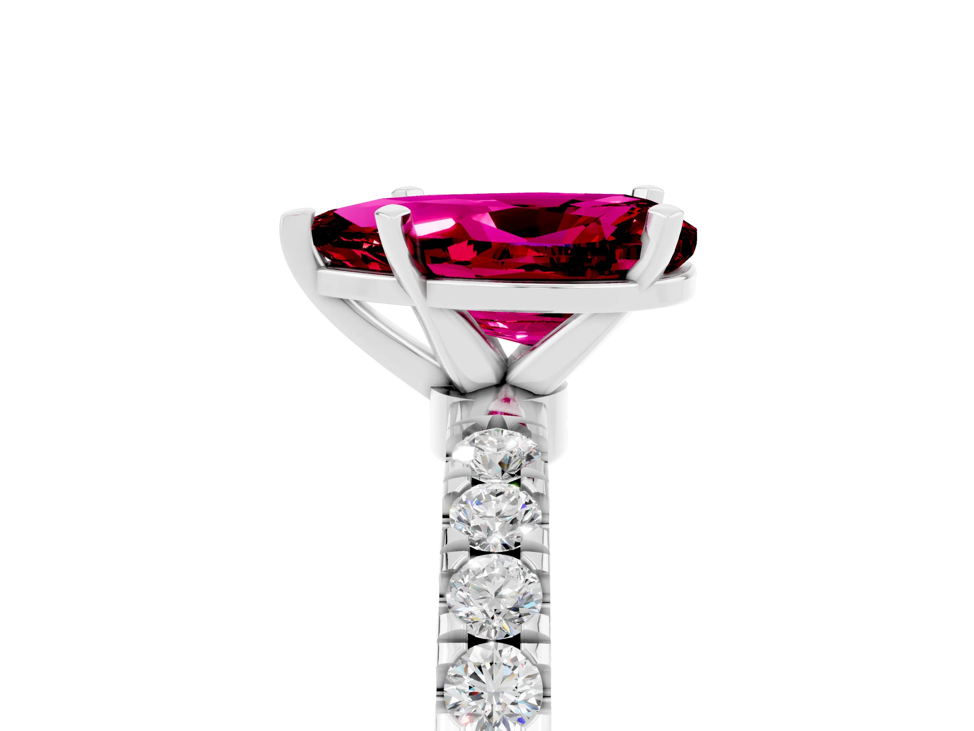 White gold Pear Cut Garnet Solitaire Ring with Pavé Accents and Four-Prong Setting_5