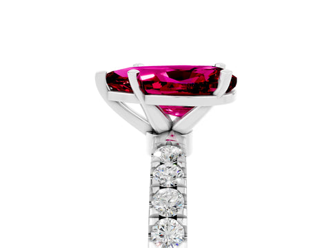 White gold Pear Cut Garnet Solitaire Ring with Pavé Accents and Four-Prong Setting_5