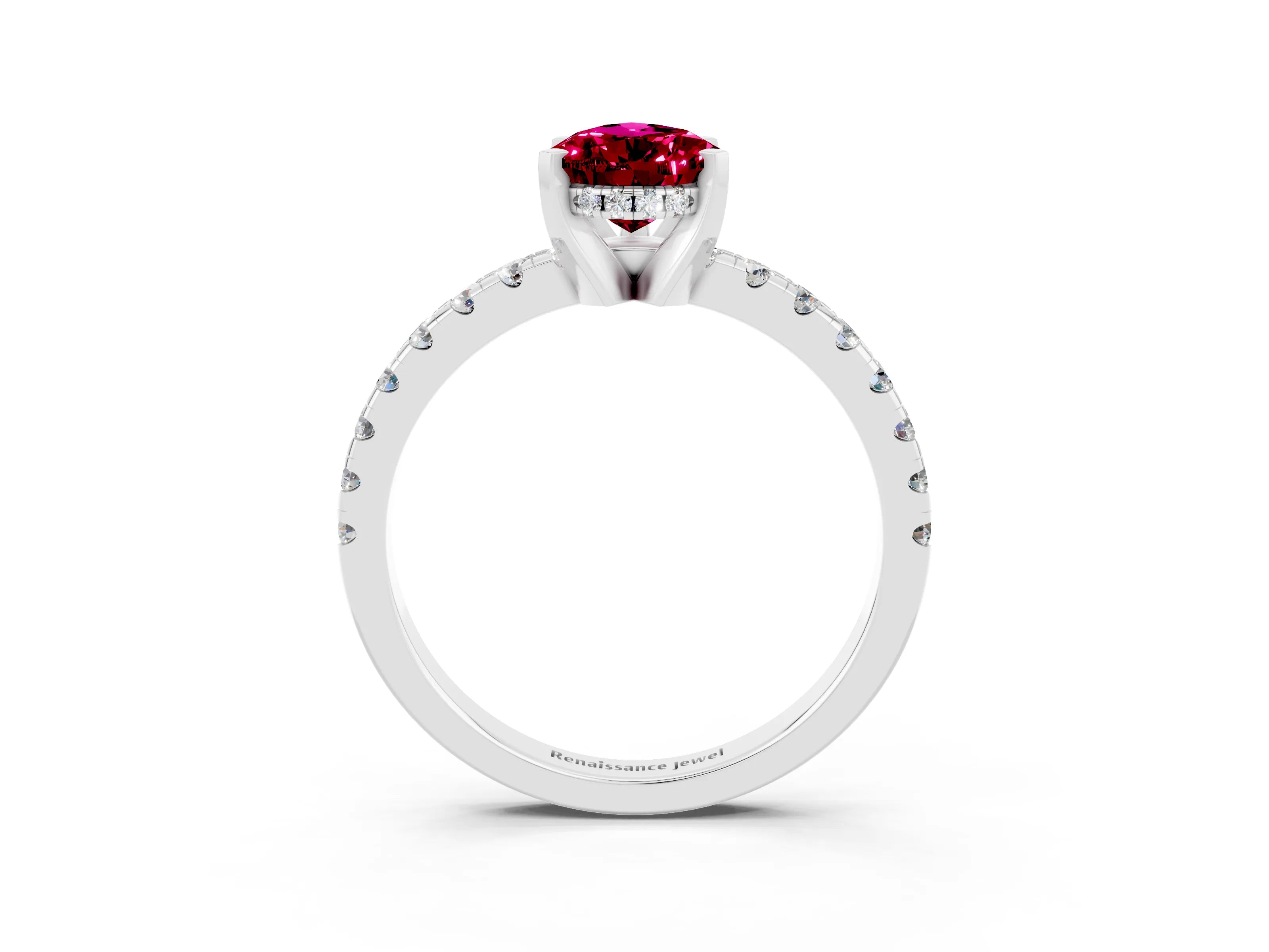 White gold Pear Cut Garnet Solitaire Ring with Pavé Band and Four-Prong Setting_27