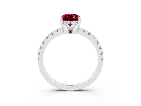 White gold Pear Cut Garnet Solitaire Ring with Pavé Band and Four-Prong Setting_27