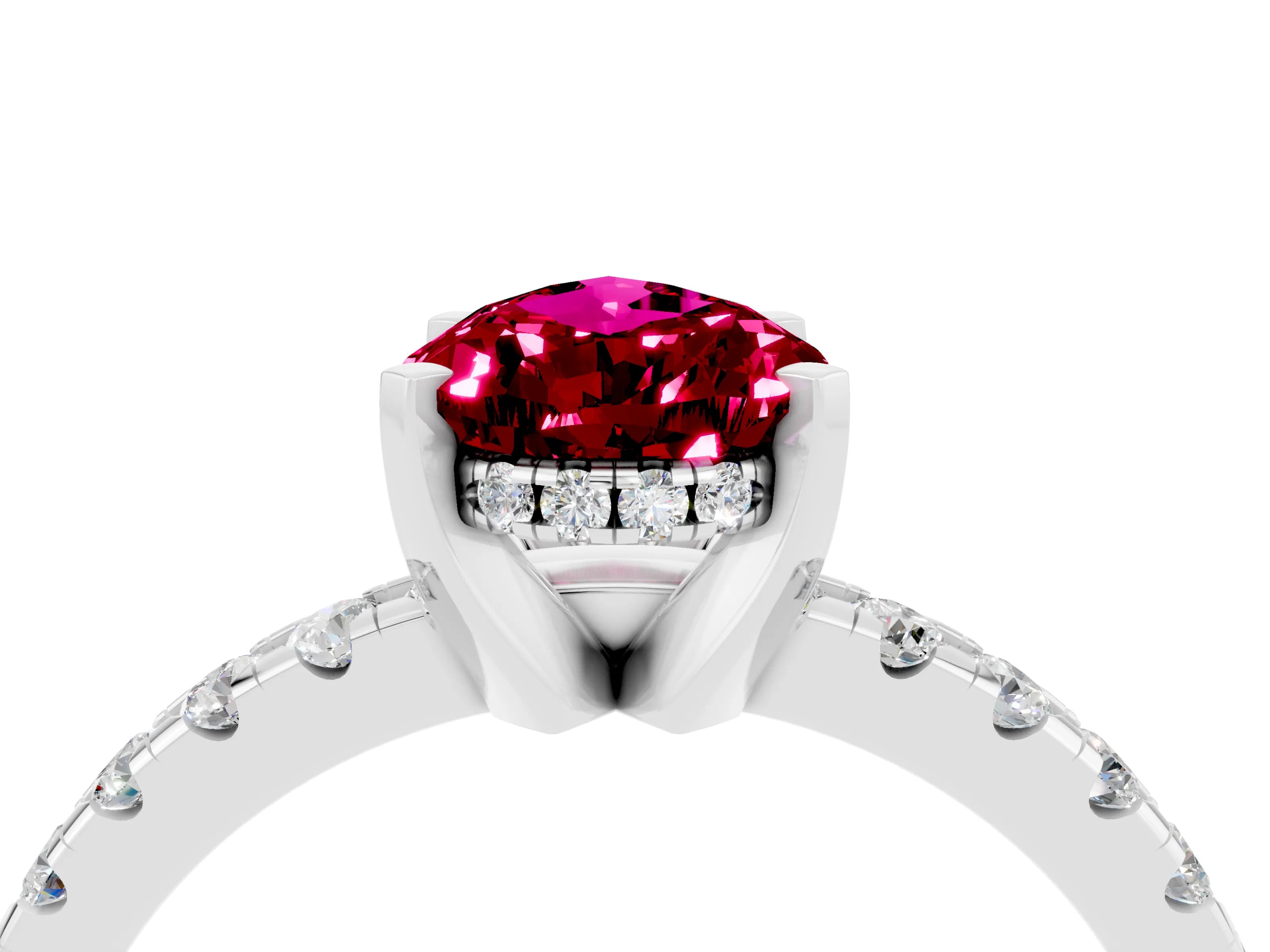 White gold Pear Cut Garnet Solitaire Ring with Pavé Band and Four-Prong Setting_28