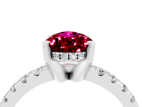 White gold Pear Cut Garnet Solitaire Ring with Pavé Band and Four-Prong Setting_28