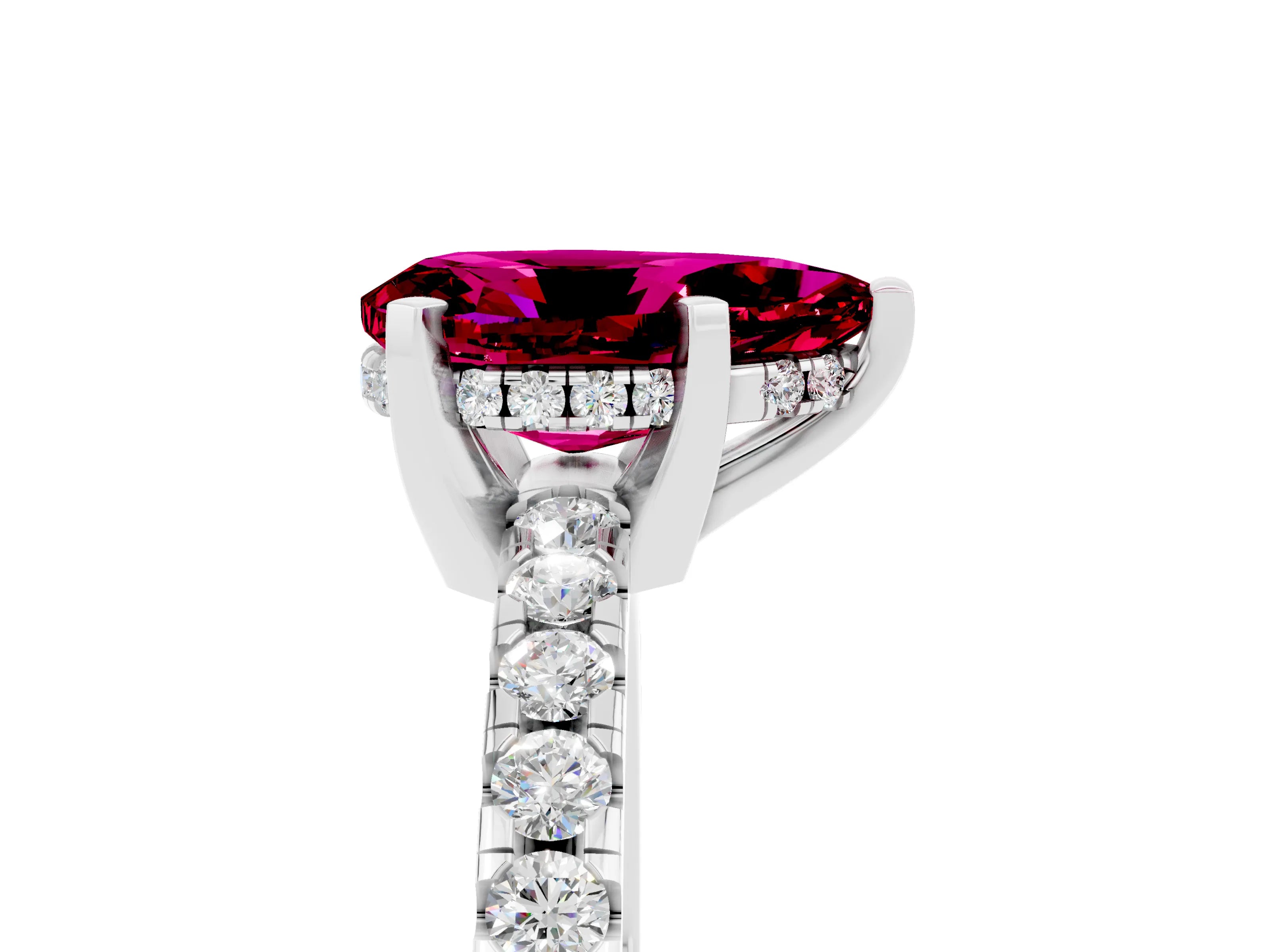 White gold Pear Cut Garnet Solitaire Ring with Pavé Band and Four-Prong Setting_29