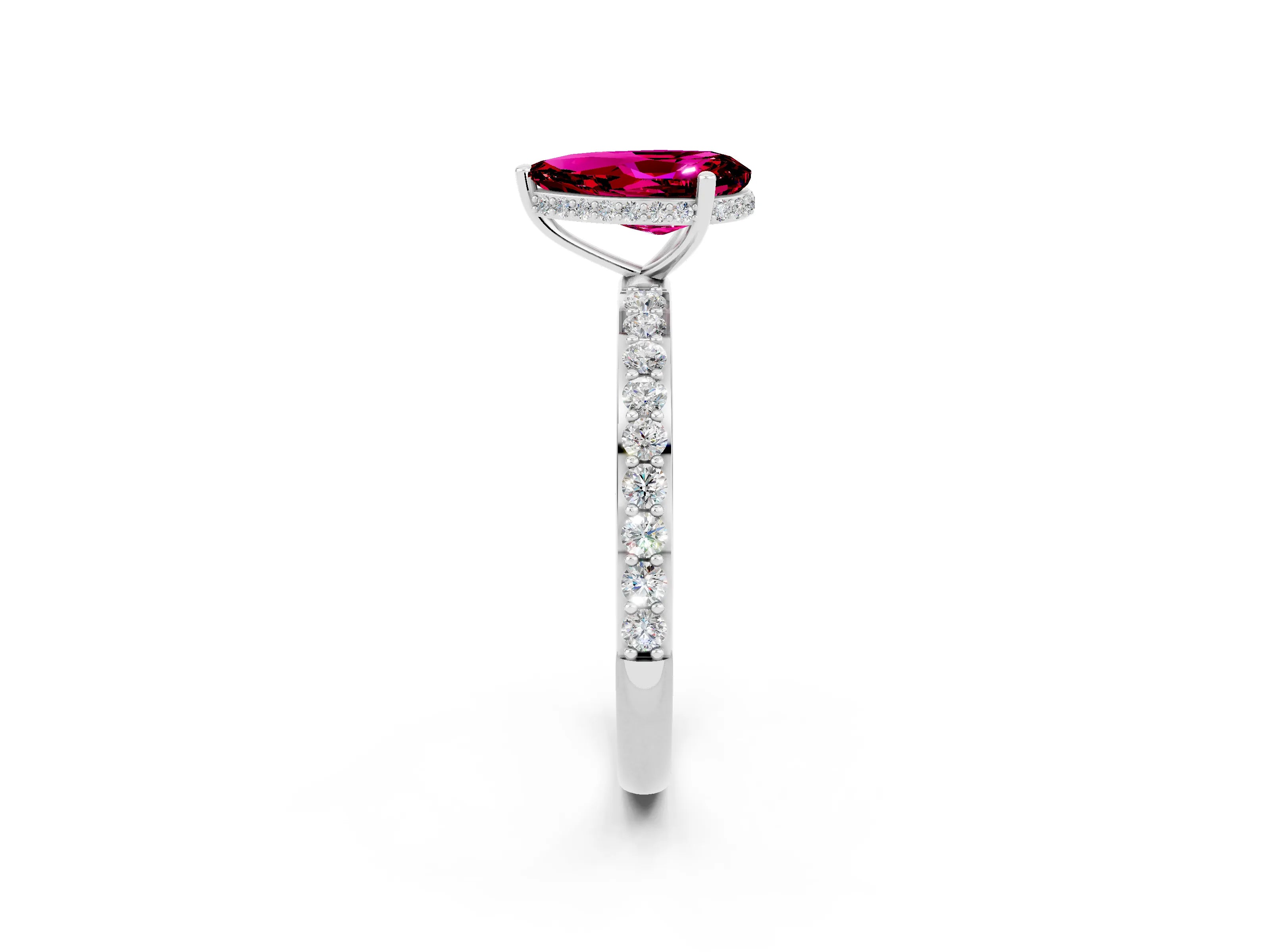 White gold Pear Cut Garnet Solitaire Ring with Pavé Band and Hidden Halo_26