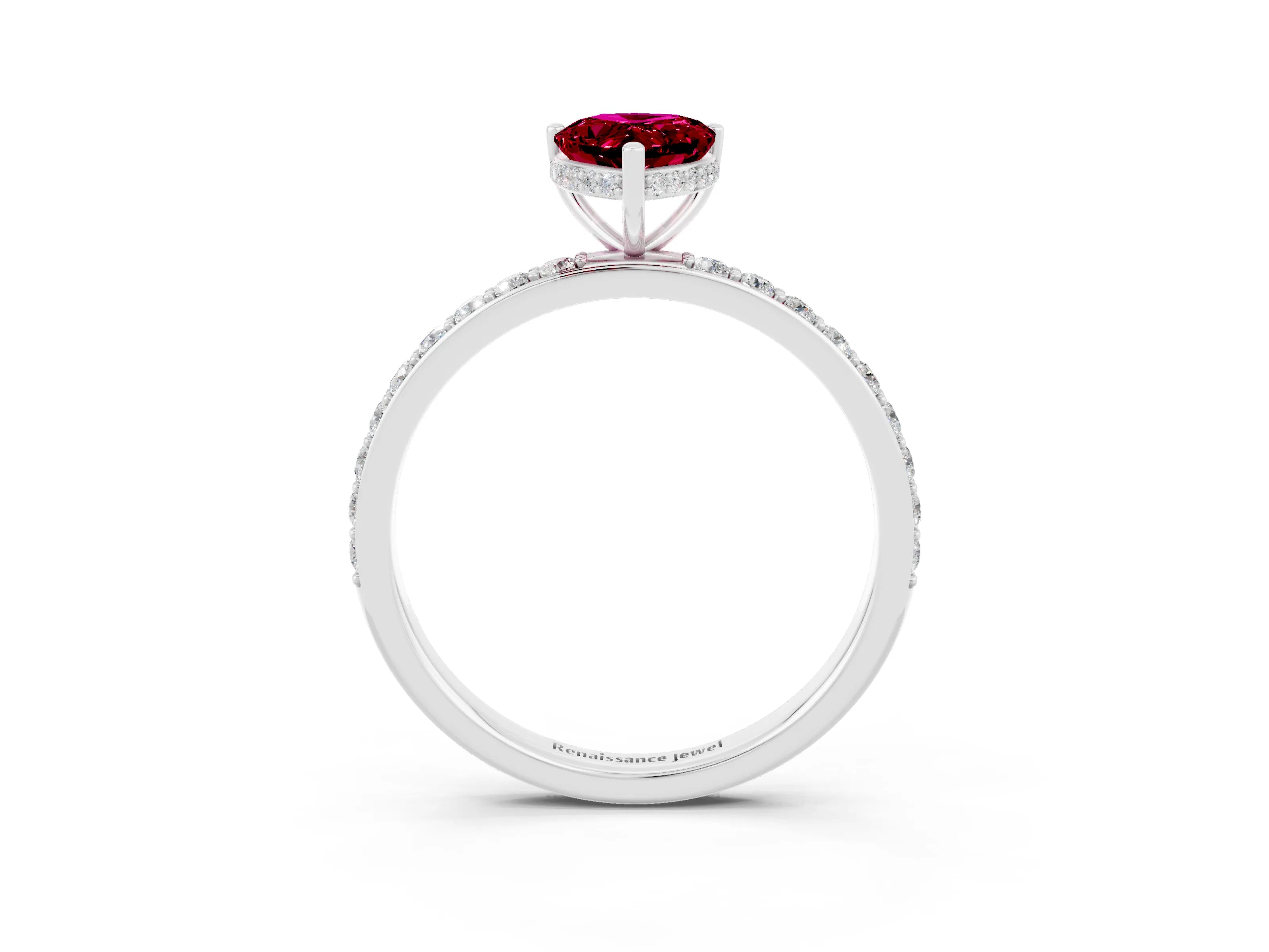 White gold Pear Cut Garnet Solitaire Ring with Pavé Band and Hidden Halo_27