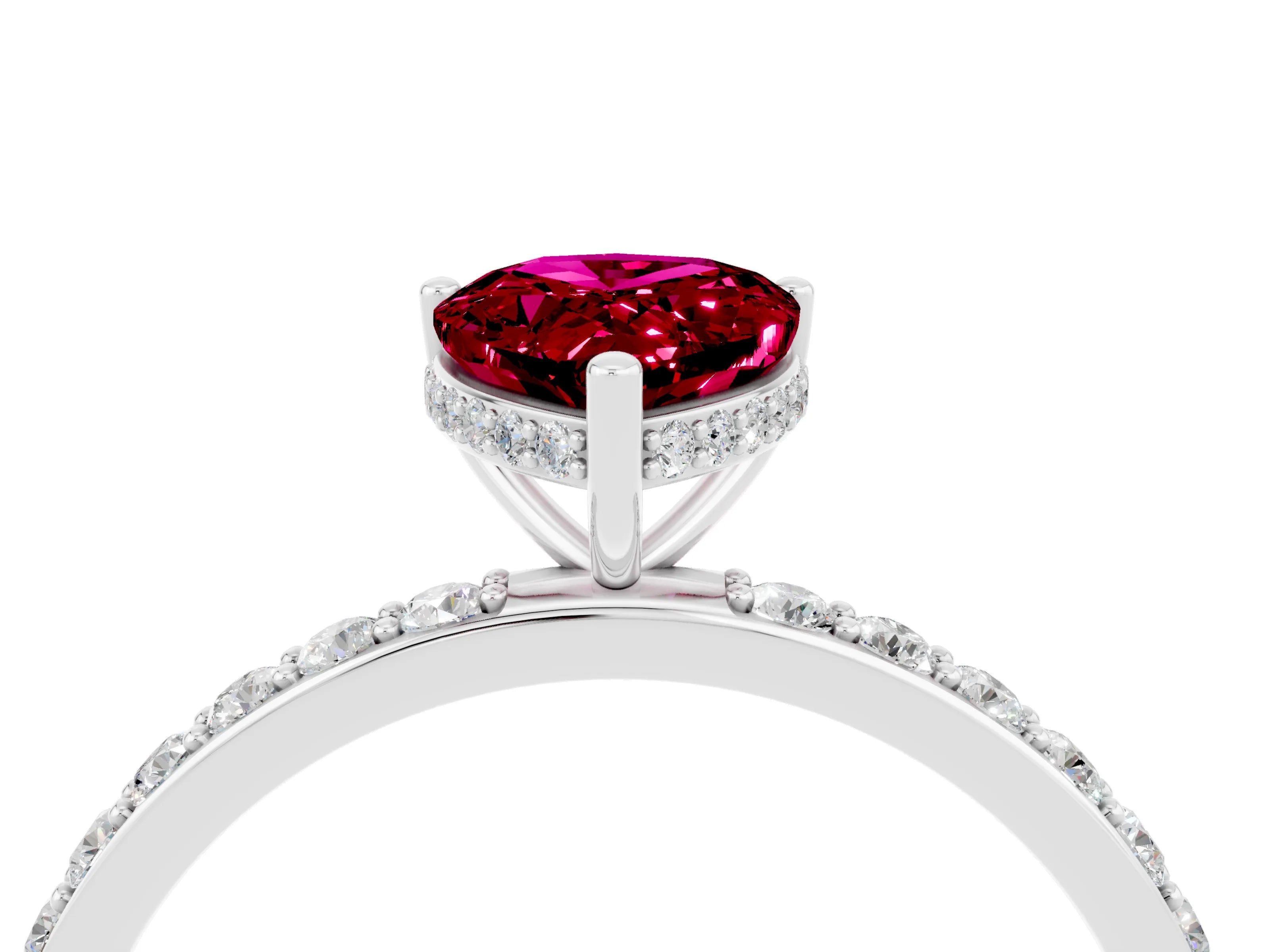 White gold Pear Cut Garnet Solitaire Ring with Pavé Band and Hidden Halo_28