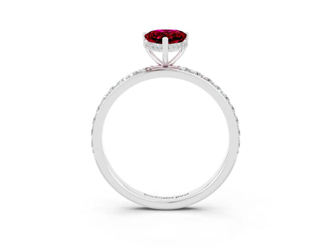 White gold Pear Cut Garnet Solitaire Ring with Pavé Band and Hidden Halo_3