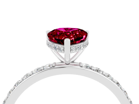 White gold Pear Cut Garnet Solitaire Ring with Pavé Band and Hidden Halo_4