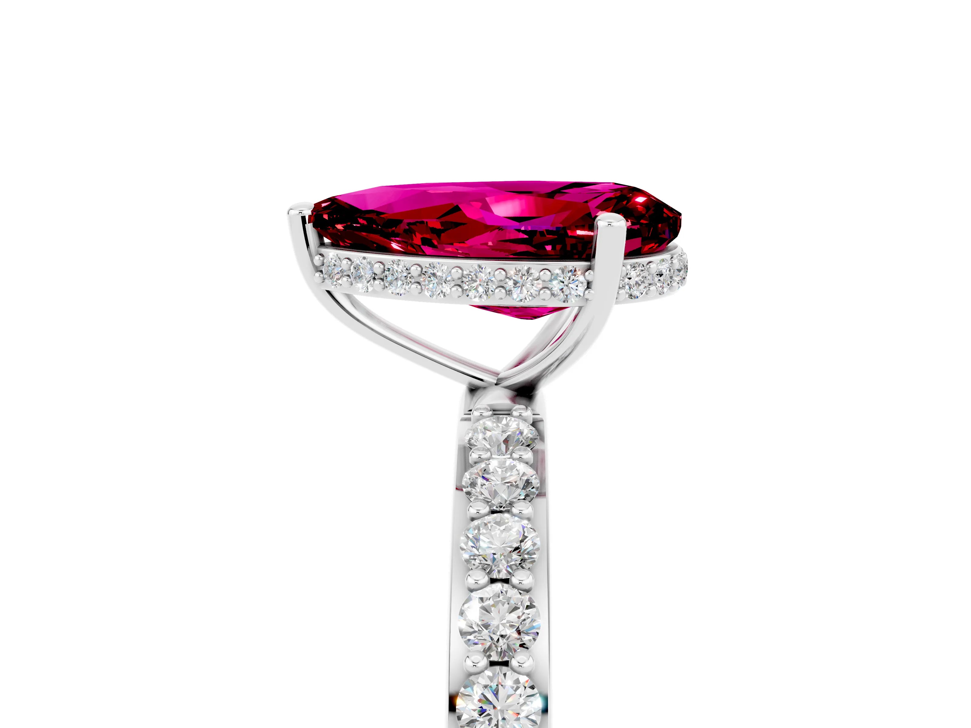 White gold Pear Cut Garnet Solitaire Ring with Pavé Band and Hidden Halo_5