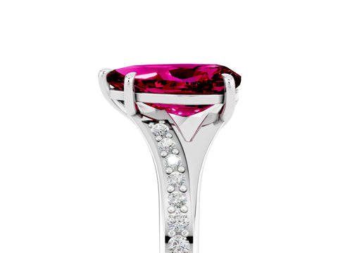 White gold Pear Cut Garnet Solitaire Ring with Pavé Band and Prong Setting_17