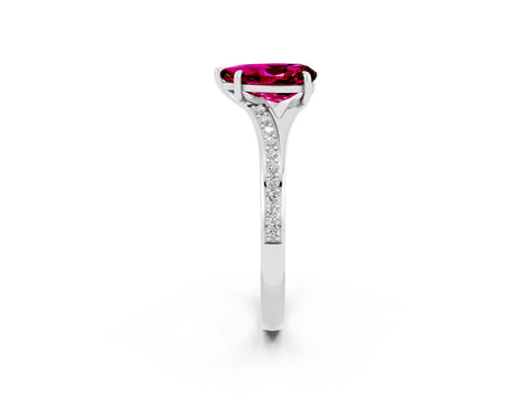 White gold Pear Cut Garnet Solitaire Ring with Pavé Band and Prong Setting_2