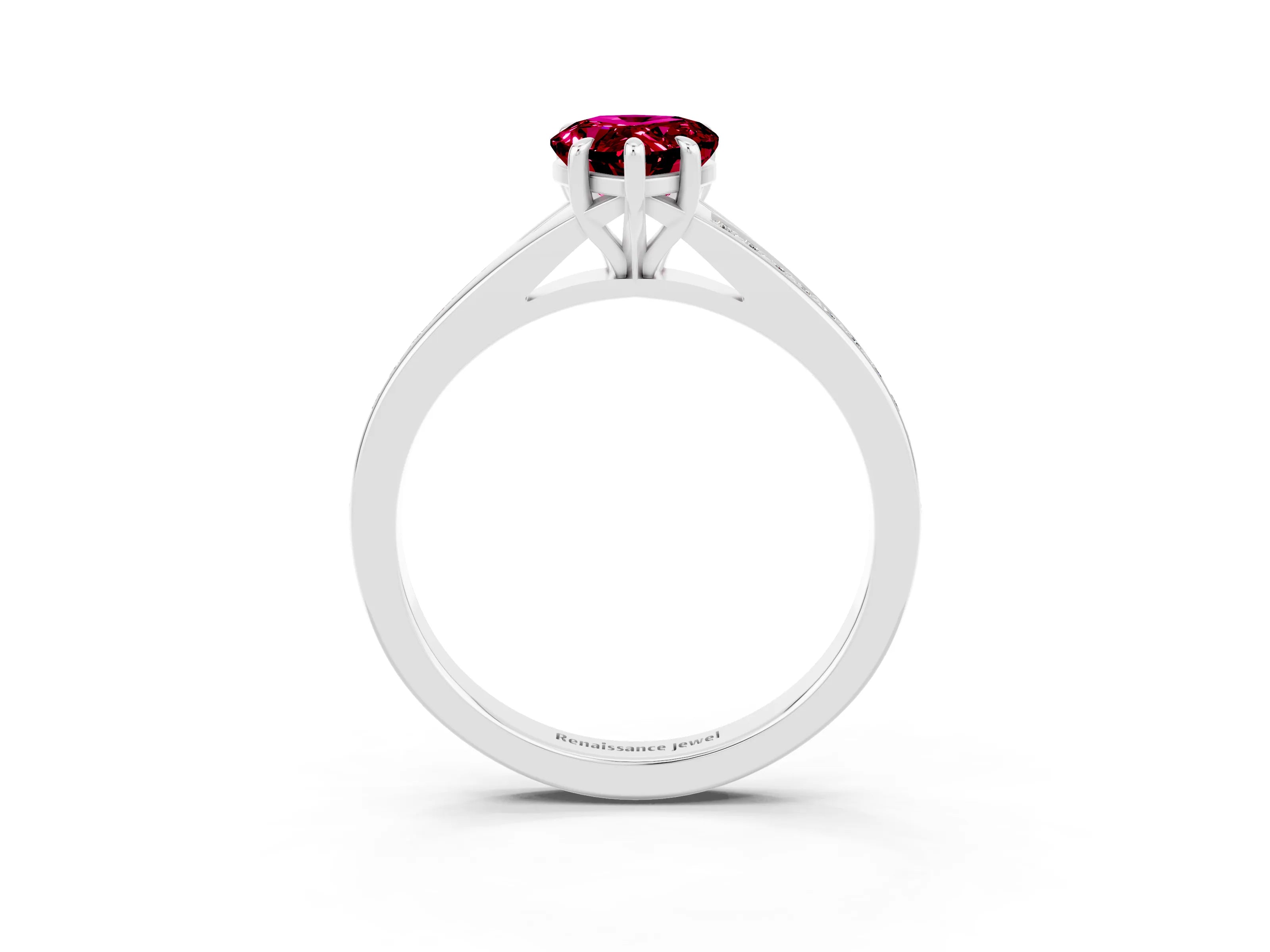 White gold Pear Cut Garnet Solitaire Ring with Pavé Band and Prong Setting_3