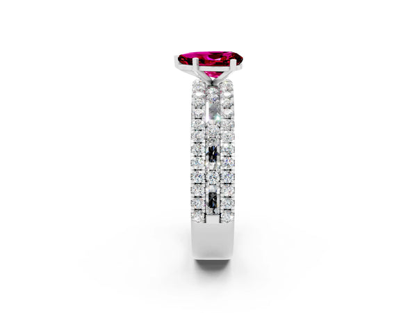 Platinum Pear Cut Garnet Solitaire Ring with Pavé and Channel Set Band