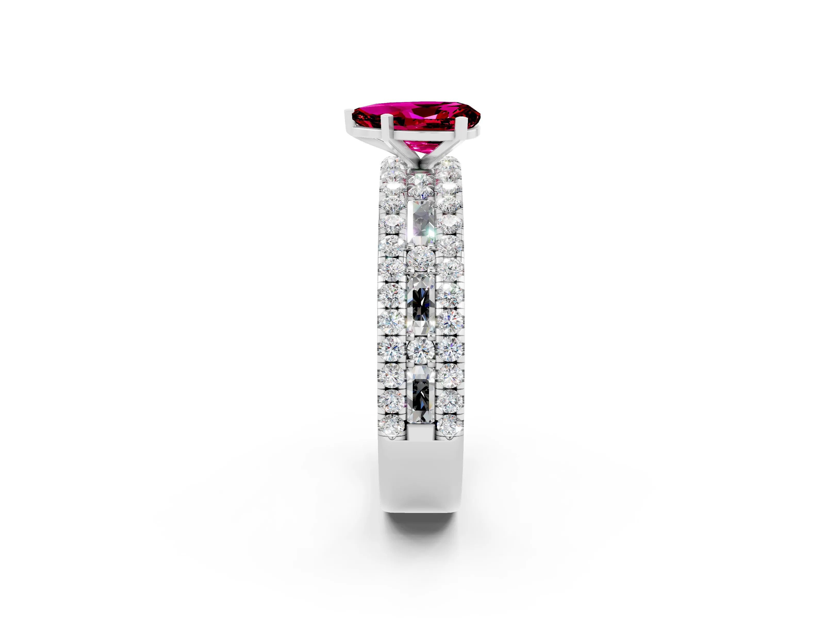 White gold Pear Cut Garnet Solitaire Ring with Pavé and Channel Set Band_2