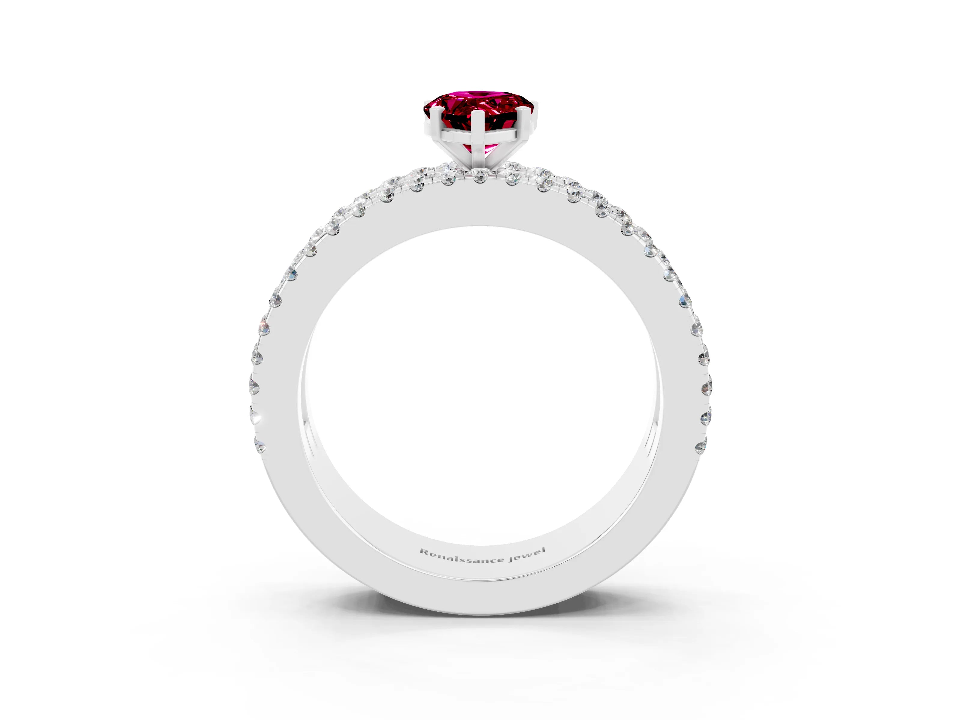 White gold Pear Cut Garnet Solitaire Ring with Pavé and Channel Set Band_3
