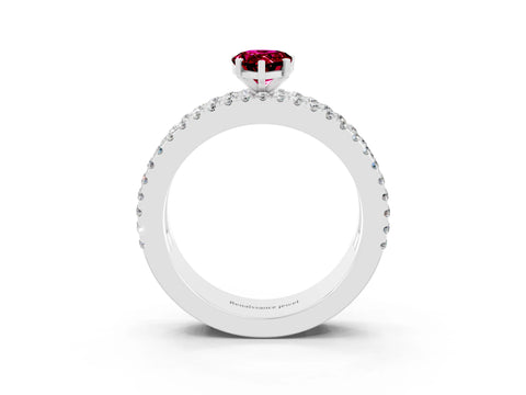 White gold Pear Cut Garnet Solitaire Ring with Pavé and Channel Set Band_3
