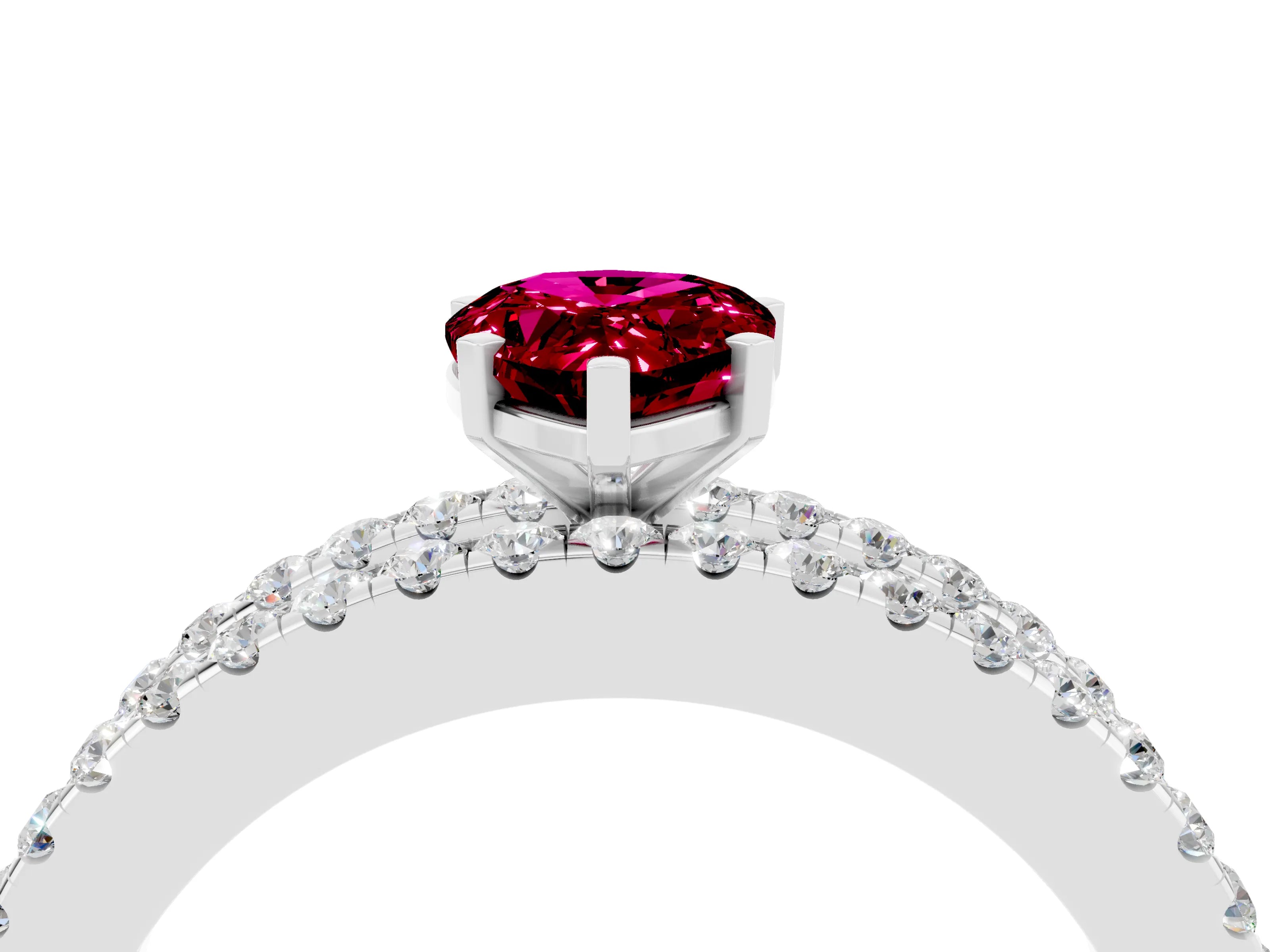 White gold Pear Cut Garnet Solitaire Ring with Pavé and Channel Set Band_4