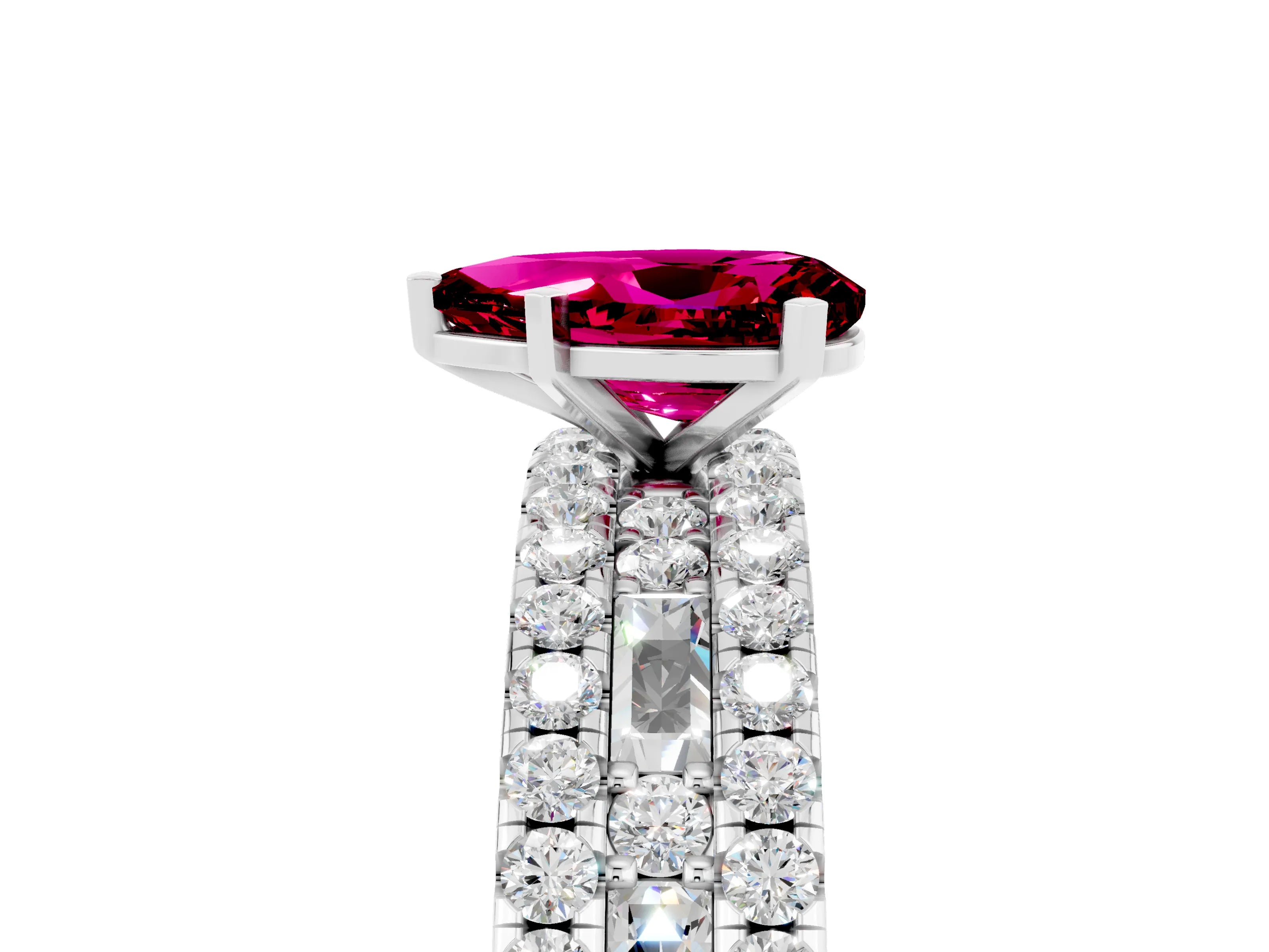 White gold Pear Cut Garnet Solitaire Ring with Pavé and Channel Set Band_5
