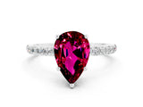 White gold Pear Cut Garnet Solitaire Ring with Pave Band and Four Prong Setting_24