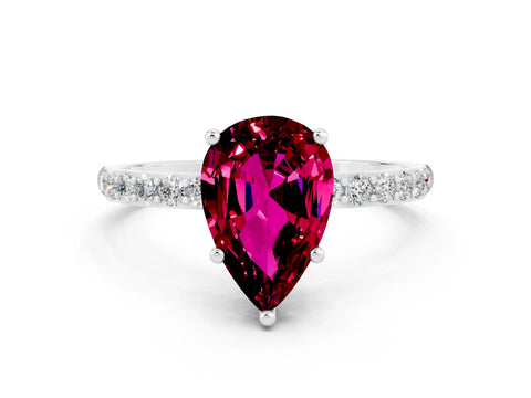 White gold Pear Cut Garnet Solitaire Ring with Pave Band and Four Prong Setting_24