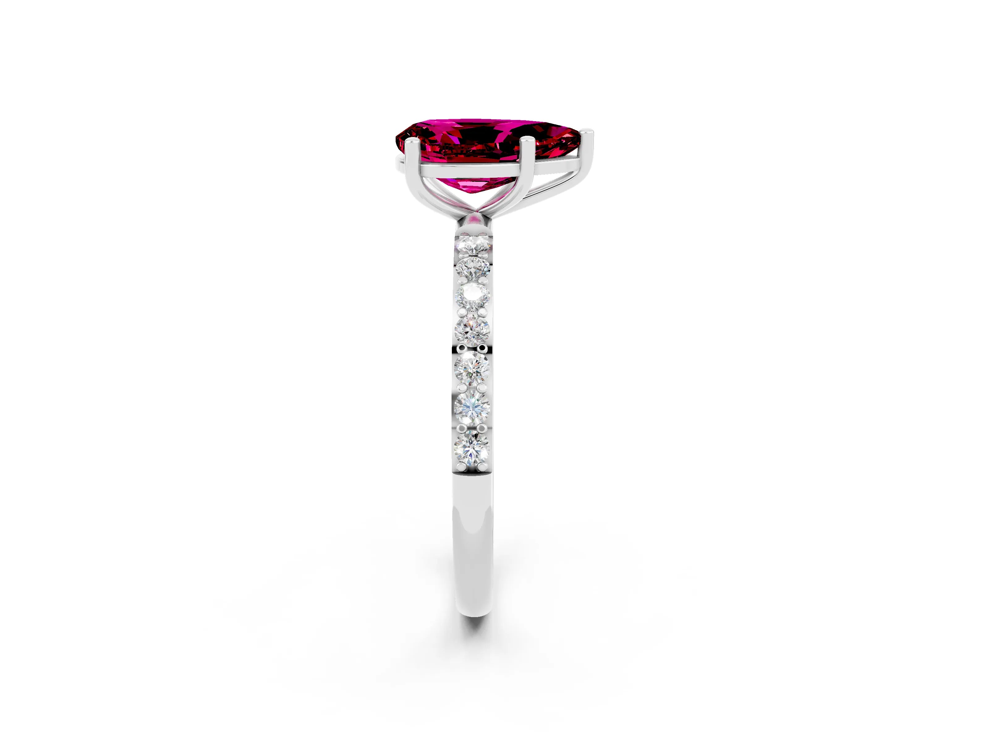 White gold Pear Cut Garnet Solitaire Ring with Pave Band and Four Prong Setting_26