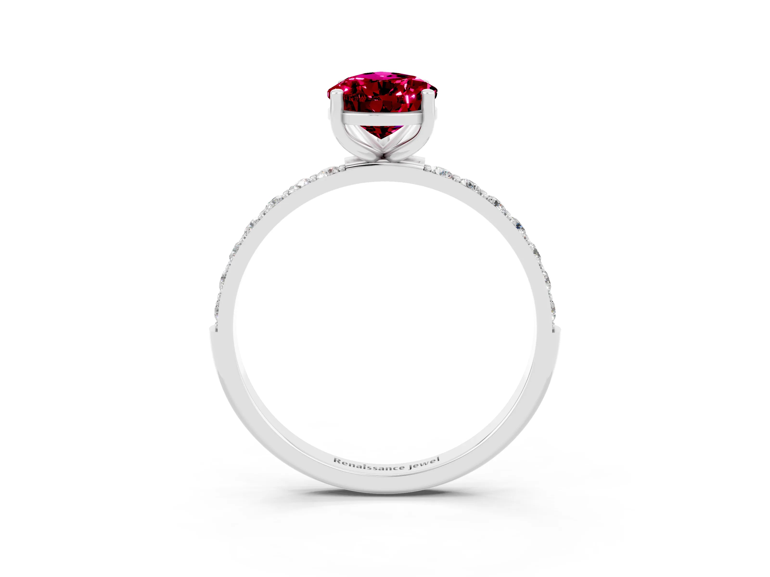 White gold Pear Cut Garnet Solitaire Ring with Pave Band and Four Prong Setting_27