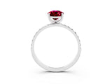 White gold Pear Cut Garnet Solitaire Ring with Pave Band and Four Prong Setting_27