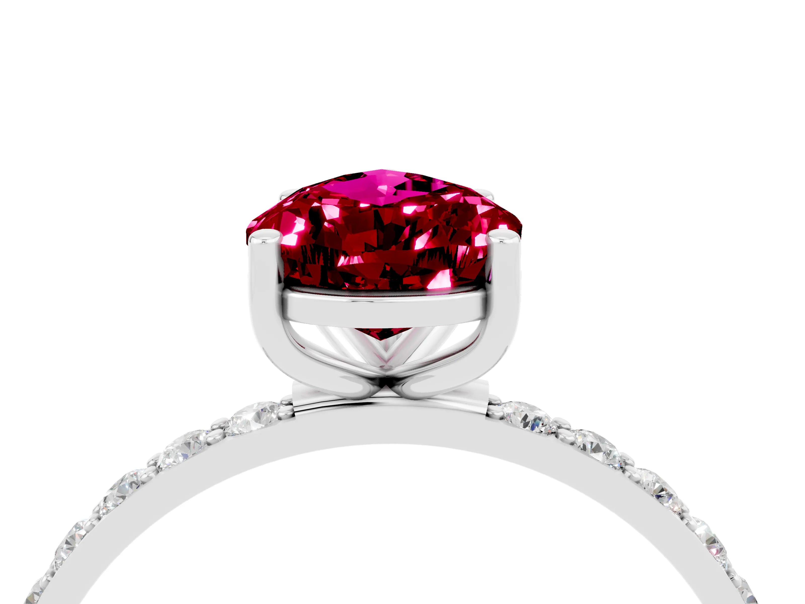 White gold Pear Cut Garnet Solitaire Ring with Pave Band and Four Prong Setting_28