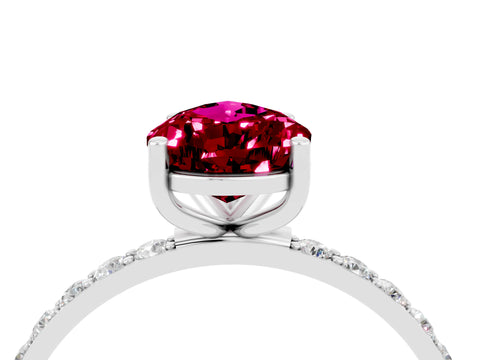 White gold Pear Cut Garnet Solitaire Ring with Pave Band and Four Prong Setting_28