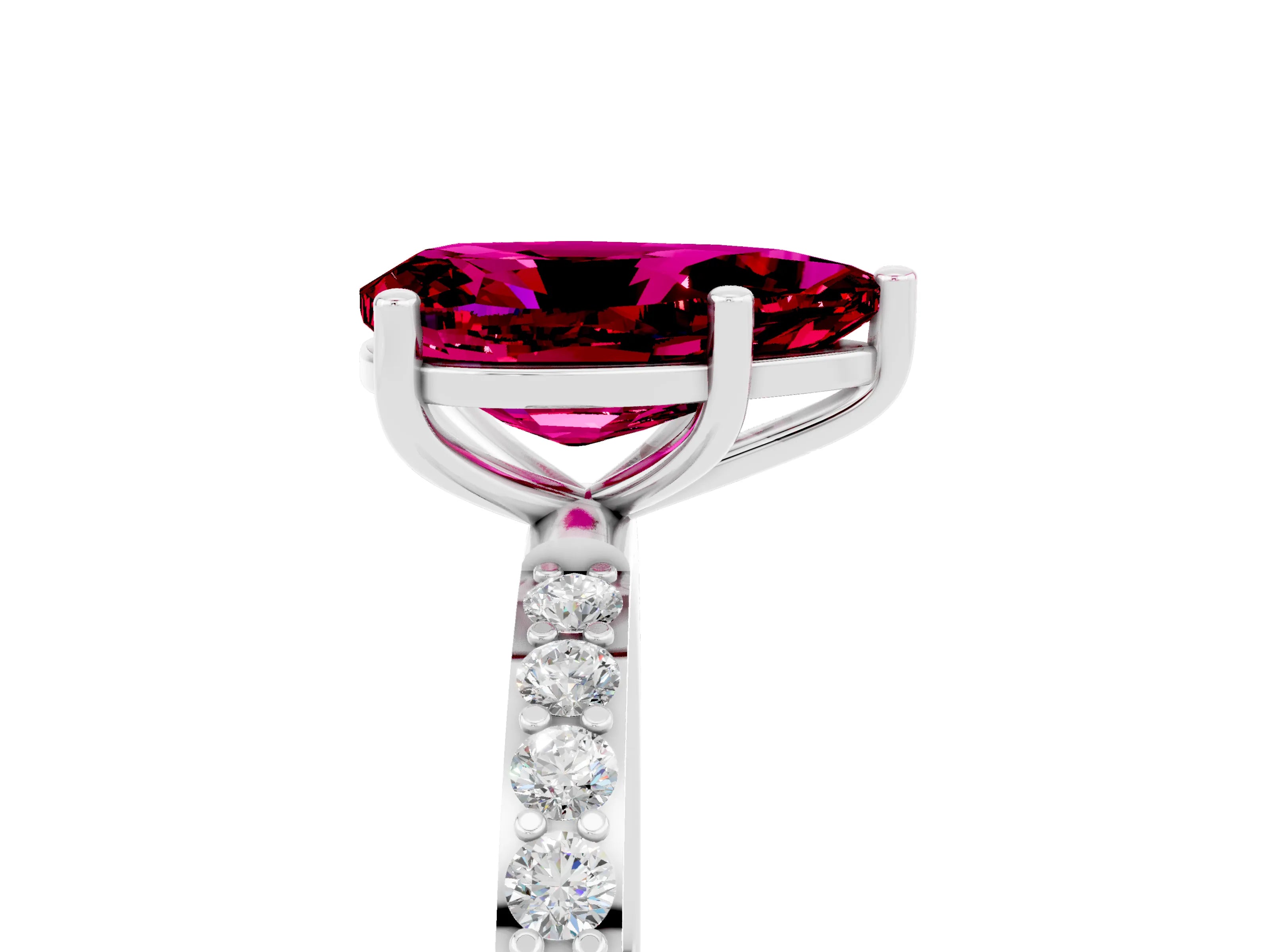 White gold Pear Cut Garnet Solitaire Ring with Pave Band and Four Prong Setting_29