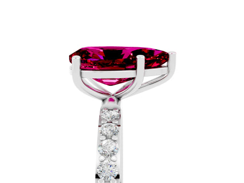 White gold Pear Cut Garnet Solitaire Ring with Pave Band and Four Prong Setting_29