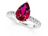 White gold Pear Cut Garnet Solitaire Ring with Round  Pavé Band and Four-Prong Setting_61