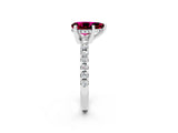 White gold Pear Cut Garnet Solitaire Ring with Round  Pavé Band and Four-Prong Setting_62