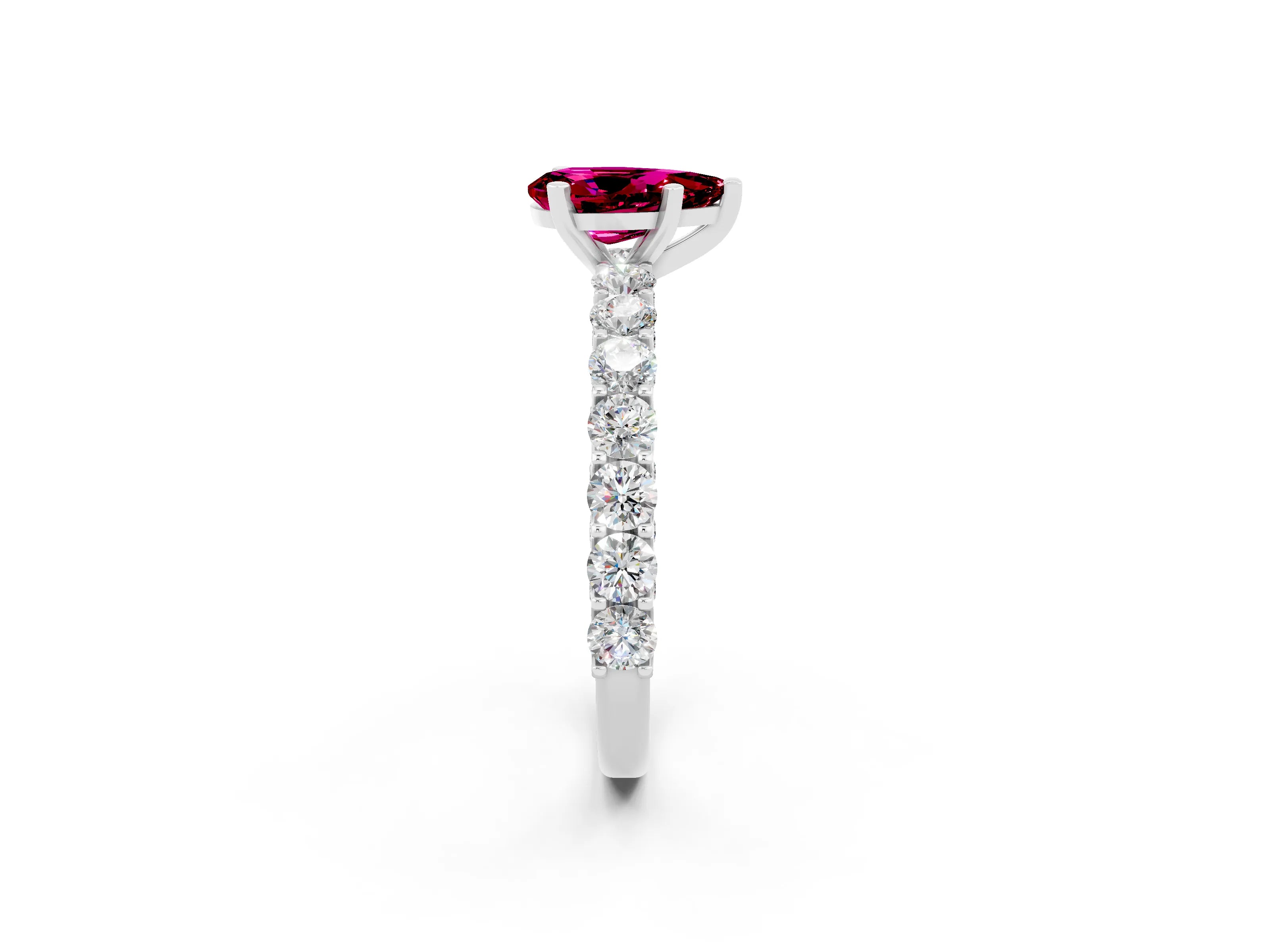 White gold Pear Cut Garnet Solitaire Ring with Shared Prong Pavé Band and Four-Prong Setting_2
