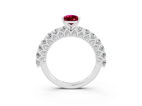 White gold Pear Cut Garnet Solitaire Ring with Shared Prong Pavé Band and Four-Prong Setting_3