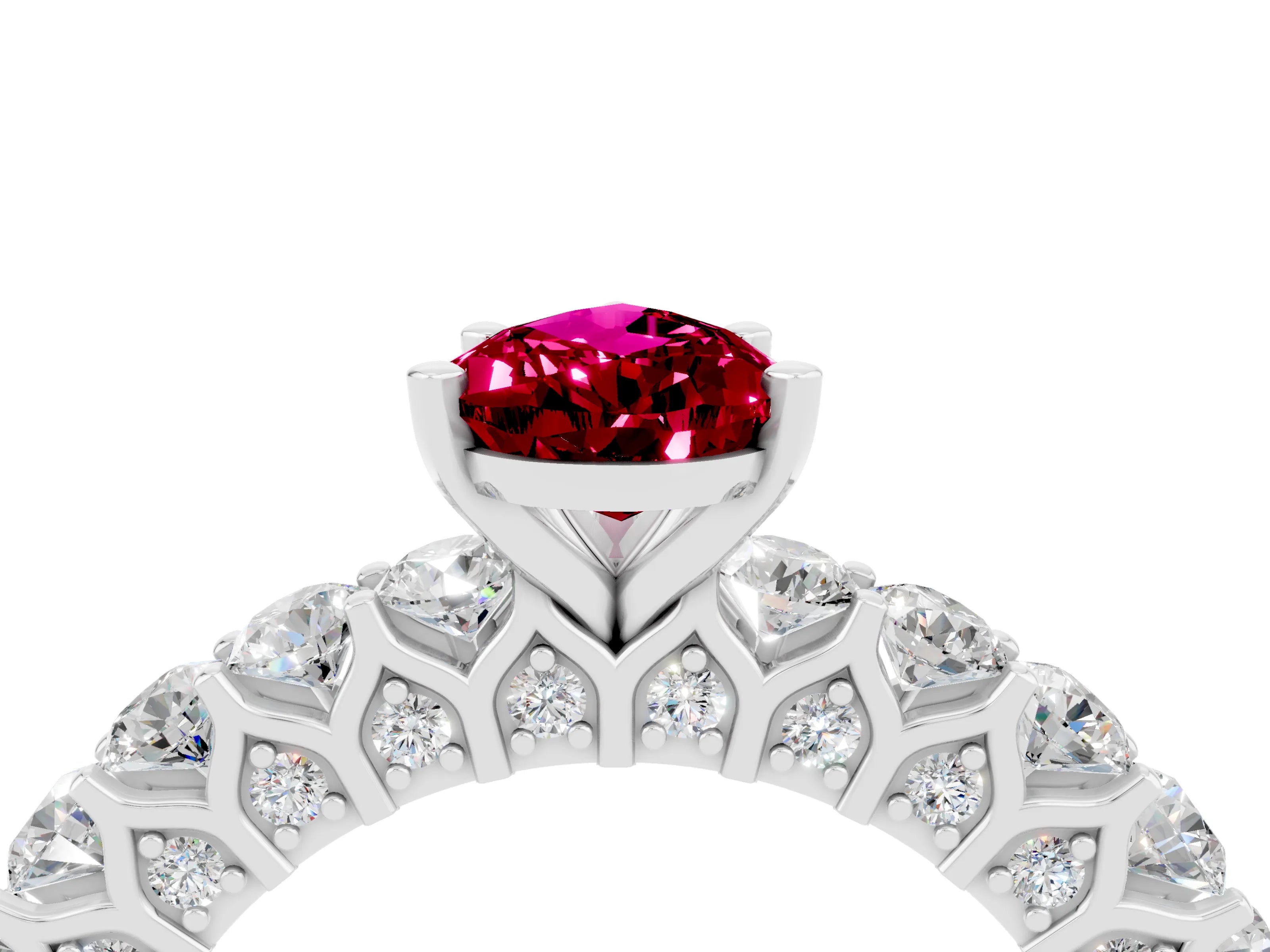 White gold Pear Cut Garnet Solitaire Ring with Shared Prong Pavé Band and Four-Prong Setting_4