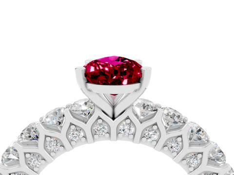 White gold Pear Cut Garnet Solitaire Ring with Shared Prong Pavé Band and Four-Prong Setting_4