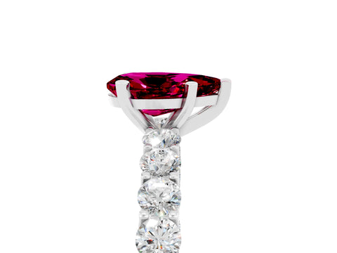 White gold Pear Cut Garnet Solitaire Ring with Shared Prong Pavé Band and Four-Prong Setting_5