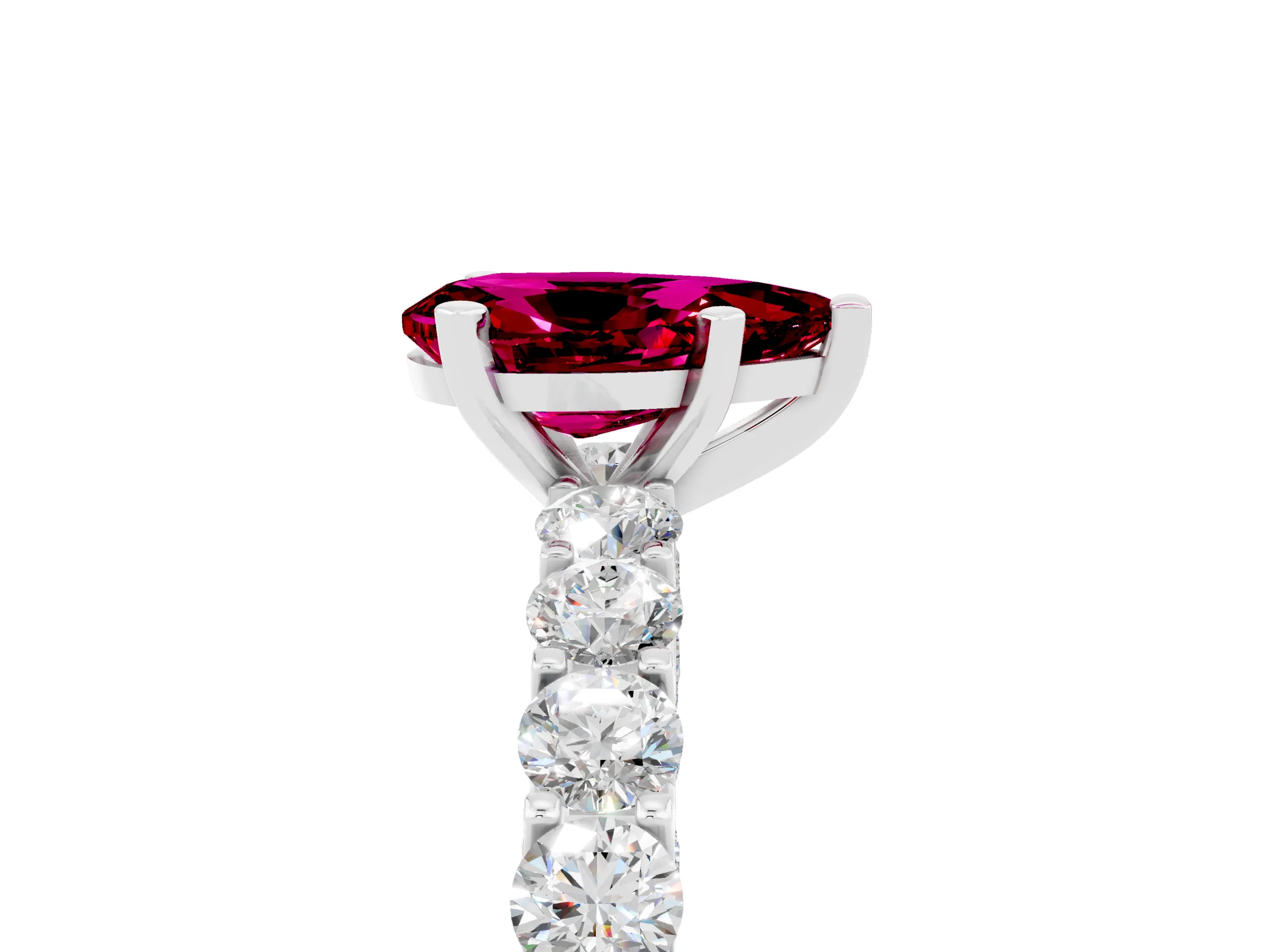 White gold Pear Cut Garnet Solitaire Ring with Shared Prong Pavé Band and Four-Prong Setting_5